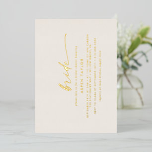 Invitation En Aluminium Mariage moderne de la mariée en écriture dorée sur