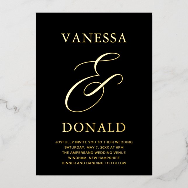 Invitation En Aluminium Mariage Moderne de Vanessa Black (Recto)
