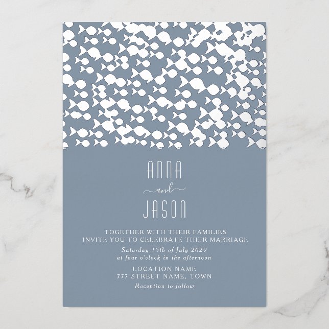 Invitation En Aluminium Mariage moderne Dusty Blue Beach (Recto)