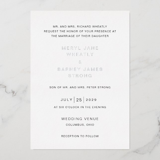 Invitation En Aluminium Mariage Moderne Élégant (Recto)
