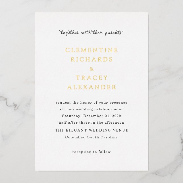 Invitation En Aluminium Mariage Moderne Élégant (Recto)