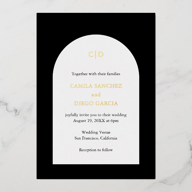 Invitation En Aluminium Mariage Moderne Élégant à Arche Noire (Recto)