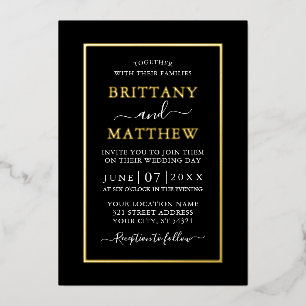 Invitation En Aluminium Mariage Moderne Elégant Noir Blanc Or