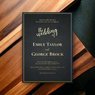 Invitation En Aluminium Mariage Moderne Élégant Noir Et Or Chic