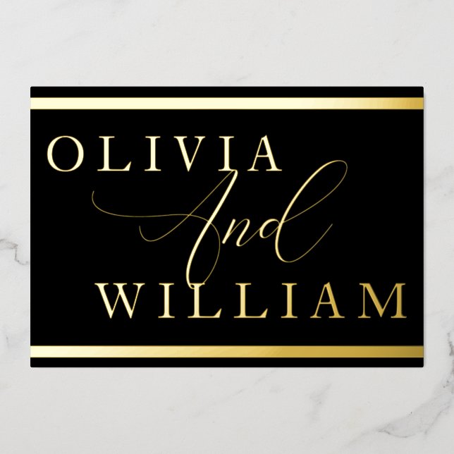 Invitation En Aluminium Mariage moderne Elegant Noir & Or Or Golden (Recto)