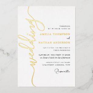 Invitation En Aluminium Mariage moderne en écriture dorée 