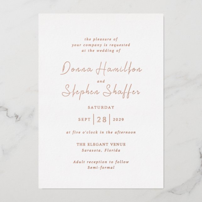 Invitation En Aluminium Mariage Moderne et Élégant (Recto)