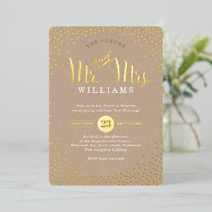 Invitation En Aluminium MARIAGE MODERNE ET ÉLÉGANT confettis kraft brun or