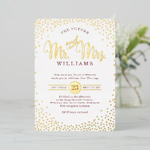 Invitation En Aluminium MARIAGE MODERNE ET ÉLÉGANT confettis marsala or