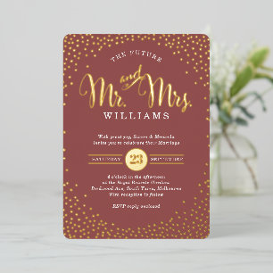 Invitation En Aluminium MARIAGE MODERNE ET ÉLÉGANT mini confettis marsala