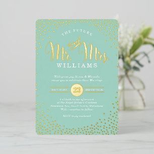 Invitation En Aluminium MARIAGE MODERNE ET ÉLÉGANT mini confettis or menth