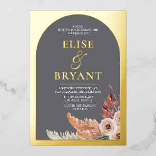 Invitation En Aluminium Mariage Moderne Floral Boho Feuille D'Or