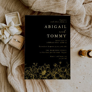 Invitation En Aluminium Mariage Moderne Floral Doré Luxueux Noir Or