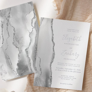 Invitation En Aluminium Mariage Moderne Gris Blanc Argent Agate