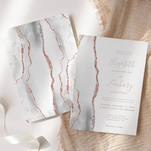 Invitation En Aluminium Mariage Moderne Gris Blanc Rose Or Agate (Créateur téléchargé)