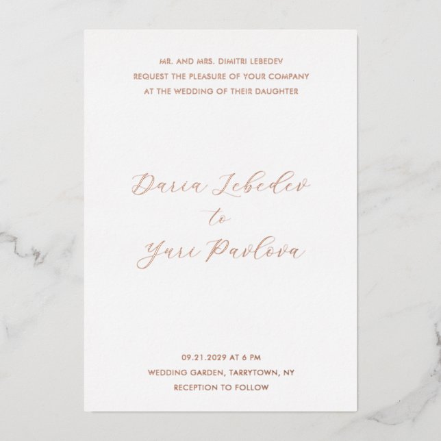 Invitation En Aluminium Mariage moderne minimaliste (Recto)