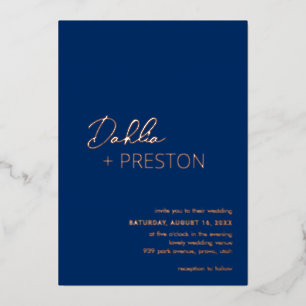 Invitation En Aluminium Mariage Moderne Minimaliste Bleu Marine