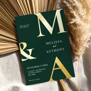 Invitation En Aluminium Mariage Moderne Minimaliste Monogramme Vert Émerau