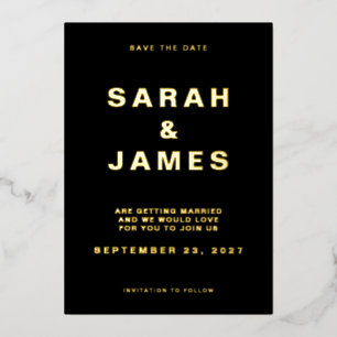 Invitation En Aluminium Mariage Moderne Minimaliste Noir et Blanc Enregist