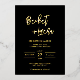 Invitation En Aluminium Mariage moderne minimaliste noir et or