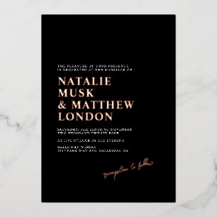 Invitation En Aluminium Mariage Moderne Minimaliste Noir et Vrai Feuille