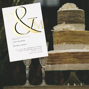 Invitation En Aluminium Mariage Moderne Monogramme Noir & Blanc Or