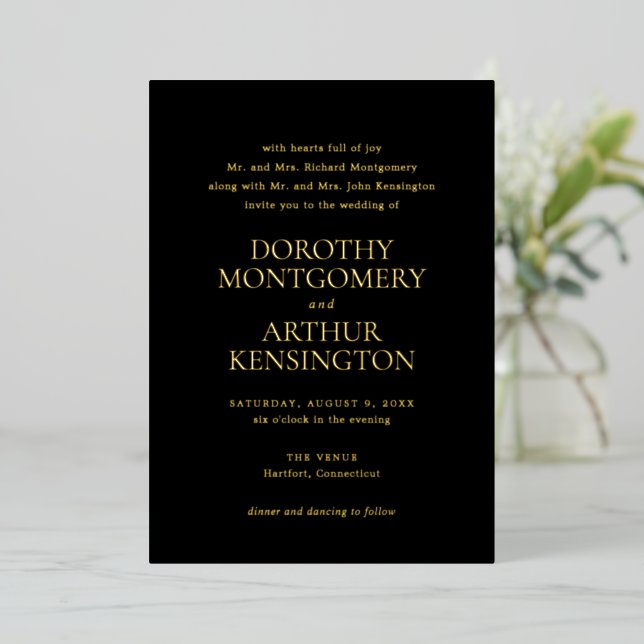 Invitation En Aluminium Mariage moderne noir élégant (Debout devant)