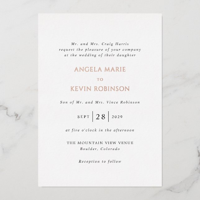 Invitation En Aluminium Mariage Moderne Noir et Blanc (Recto)