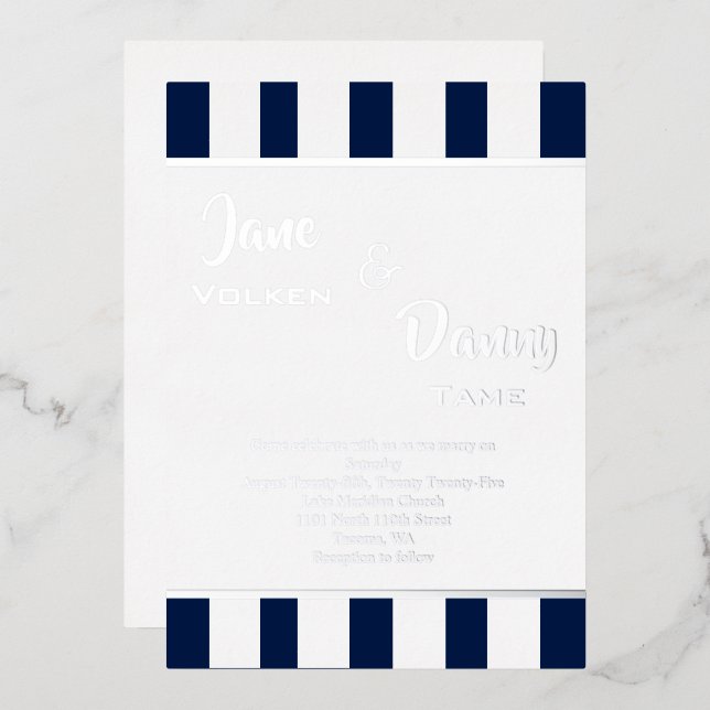 Invitation En Aluminium Mariage moderne noir et blanc avec (Recto/Verso)