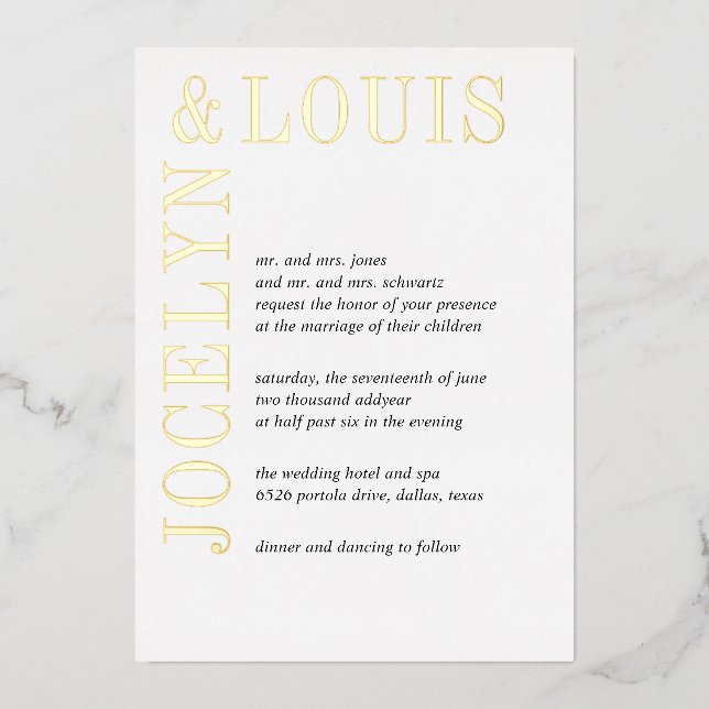 Invitation En Aluminium Mariage Moderne Noir et Blanc Gras (Recto)