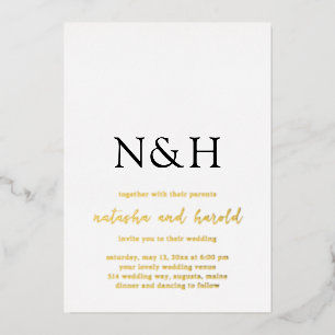 Invitation En Aluminium Mariage Moderne Noir et Blanc Monogramme Gras