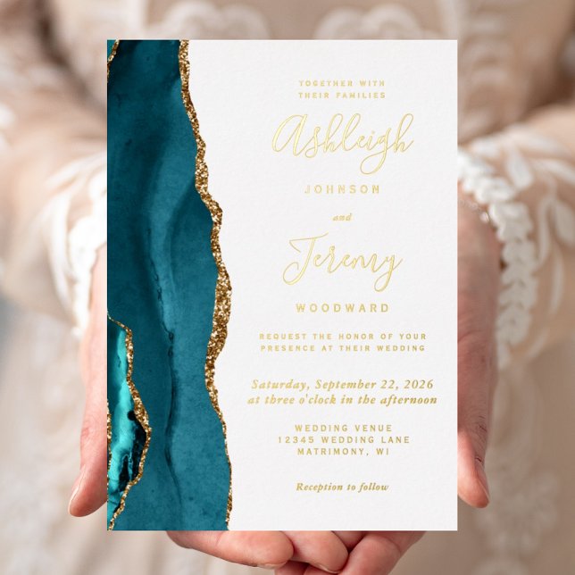 Invitation En Aluminium Mariage Moderne Or Bleu Turquoise Agate (Créateur téléchargé)