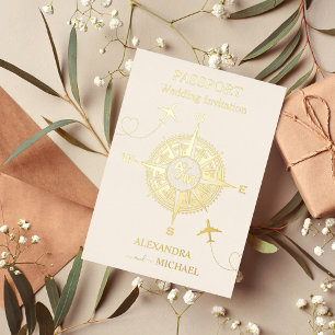 Invitation En Aluminium Mariage Moderne Passeport de Destination Noir et O