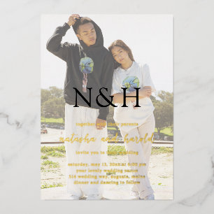 Invitation En Aluminium Mariage Moderne Photo Monogramme Gras