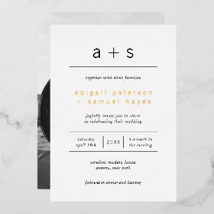 Invitation En Aluminium Mariage Moderne Photo Monogramme Minimaliste