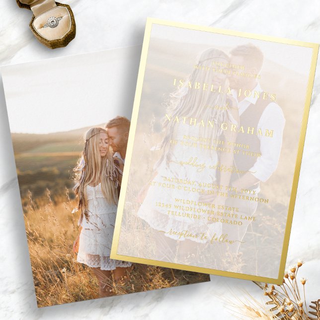 Invitation En Aluminium Mariage Moderne Photo Or (Modern Minimalist Photo Gold Wedding Foil Invitation by Painted Paperie
)