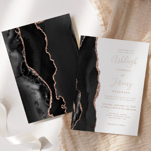 Invitation En Aluminium Mariage Moderne Rose Gold et Agate Noire