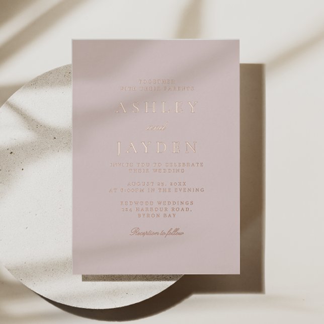 Invitation En Aluminium Mariage Moderne Rose Pâle & Or Foilisé (Créateur téléchargé)