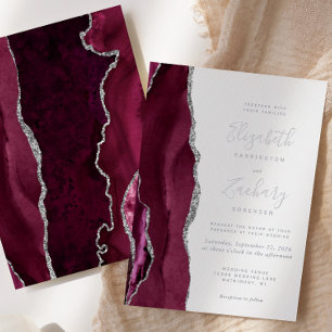 Invitation En Aluminium Mariage Moderne Rouge Bourgogne Agate Argent