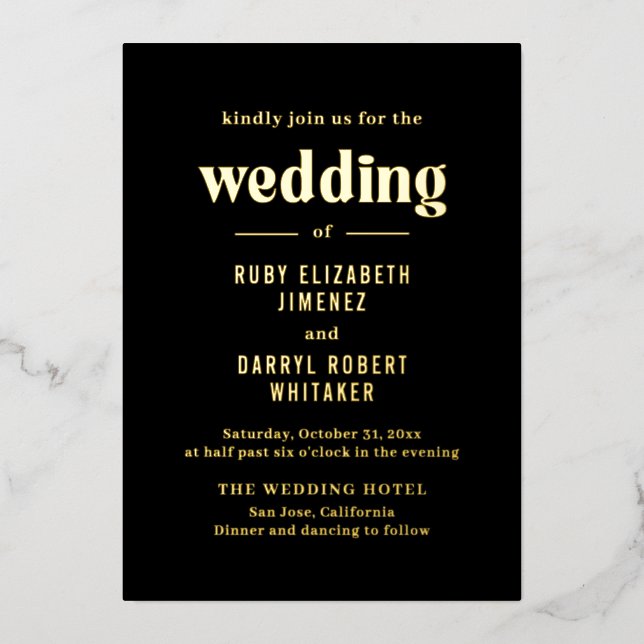 Invitation En Aluminium Mariage Moderne Ruby Black (Recto)