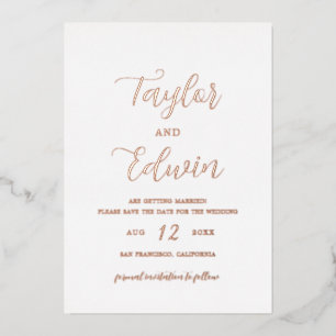 Invitation En Aluminium Mariage Moderne Simple Enregistrer La Date Rose Or