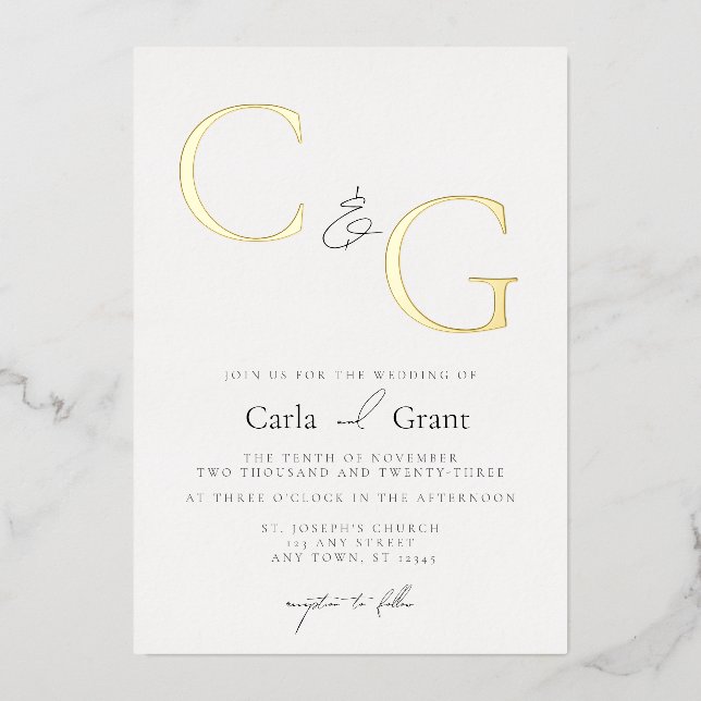 Invitation En Aluminium Mariage moderne simple grand monogramme (Recto)
