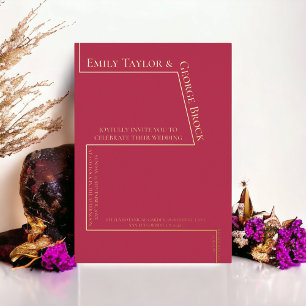 Invitation En Aluminium Mariage Moderne Simple Magenta Or Calligraphié
