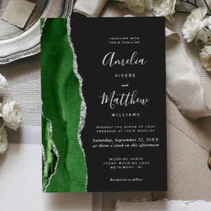 Invitation En Aluminium Mariage Moderne Sombre Vert Chasseur Agate Argent