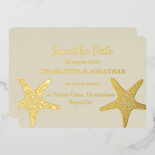Invitation En Aluminium Mariage Moderne sur la Plage aux Étoiles de Mer Or