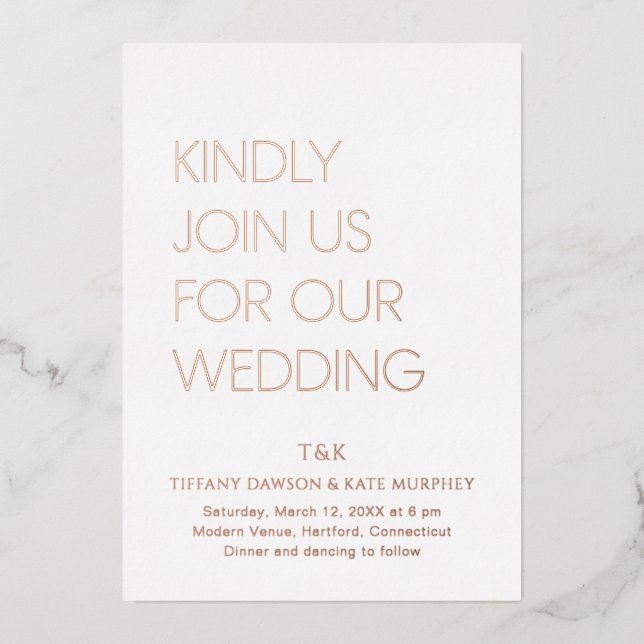 Invitation En Aluminium Mariage Moderne Tiffany Gras (Recto)