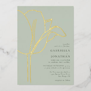 Invitation En Aluminium Mariage Moderne Tulipe Or Vert Sauge