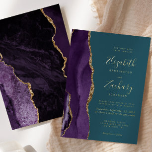 Invitation En Aluminium Mariage Moderne Turquoise Agate Or Violet
