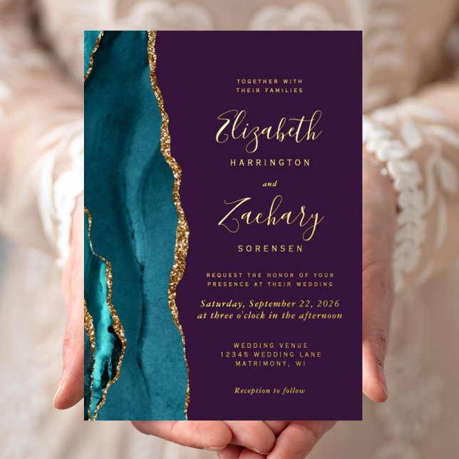 Invitation En Aluminium Mariage Moderne Turquoise Agate Violet (Créateur téléchargé)