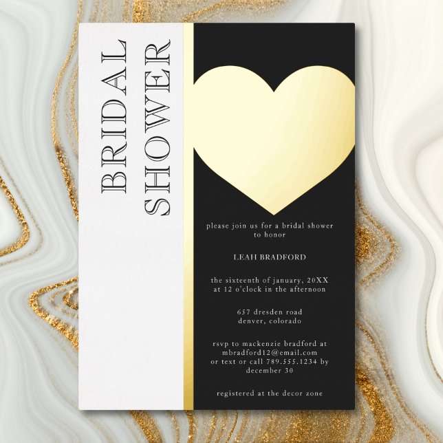 Invitation En Aluminium Mariage Moderne Typographie Noir et Blanc (Modern Typography Black White Bridal Shower Foil Invitation)
